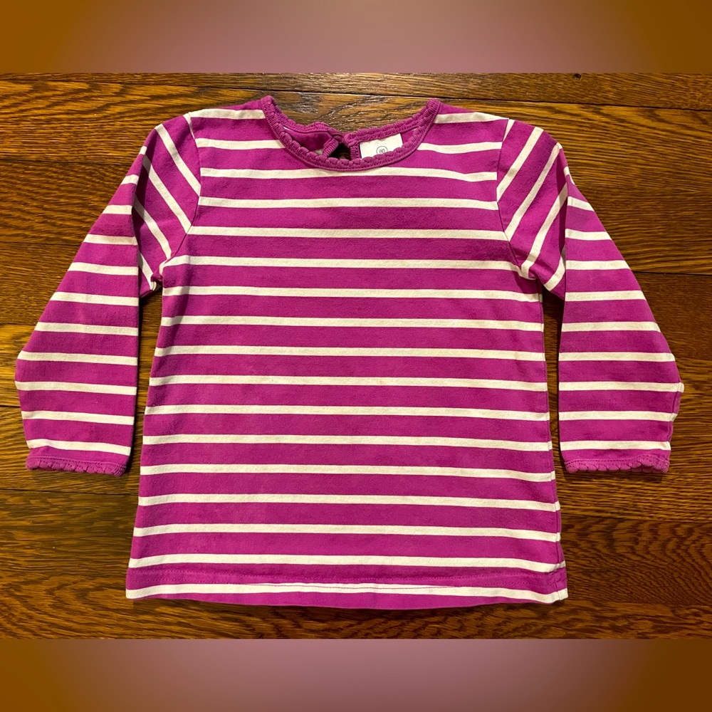 Hanna Andersson Purple & White Long Sleeve Striped Tee Shirt Size 80 cm 18-24 M